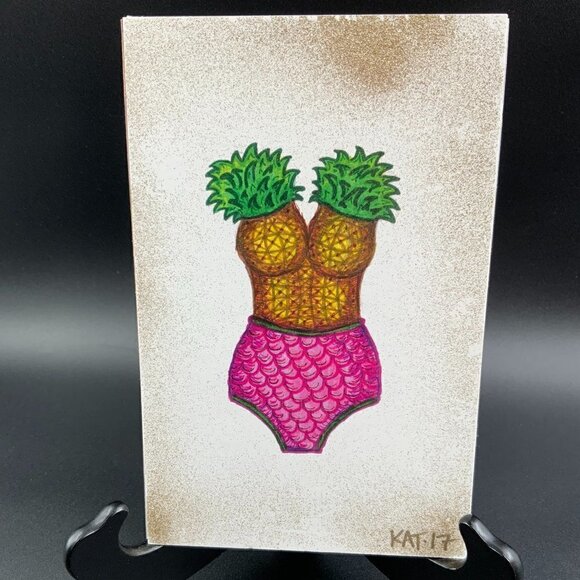 Signed and Dated Original Pineapple Bathing Suit Drawing Small - Picture 2 of 4